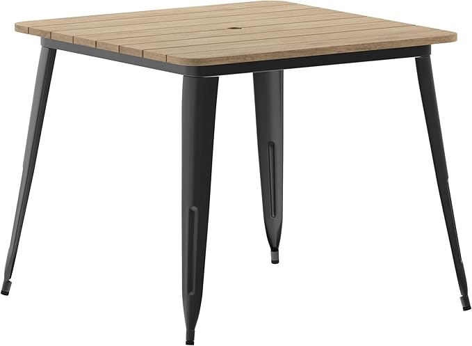 Declan Commercial Outdoor Dining Table with Umbrella Hole, All Weather Poly Resin Top