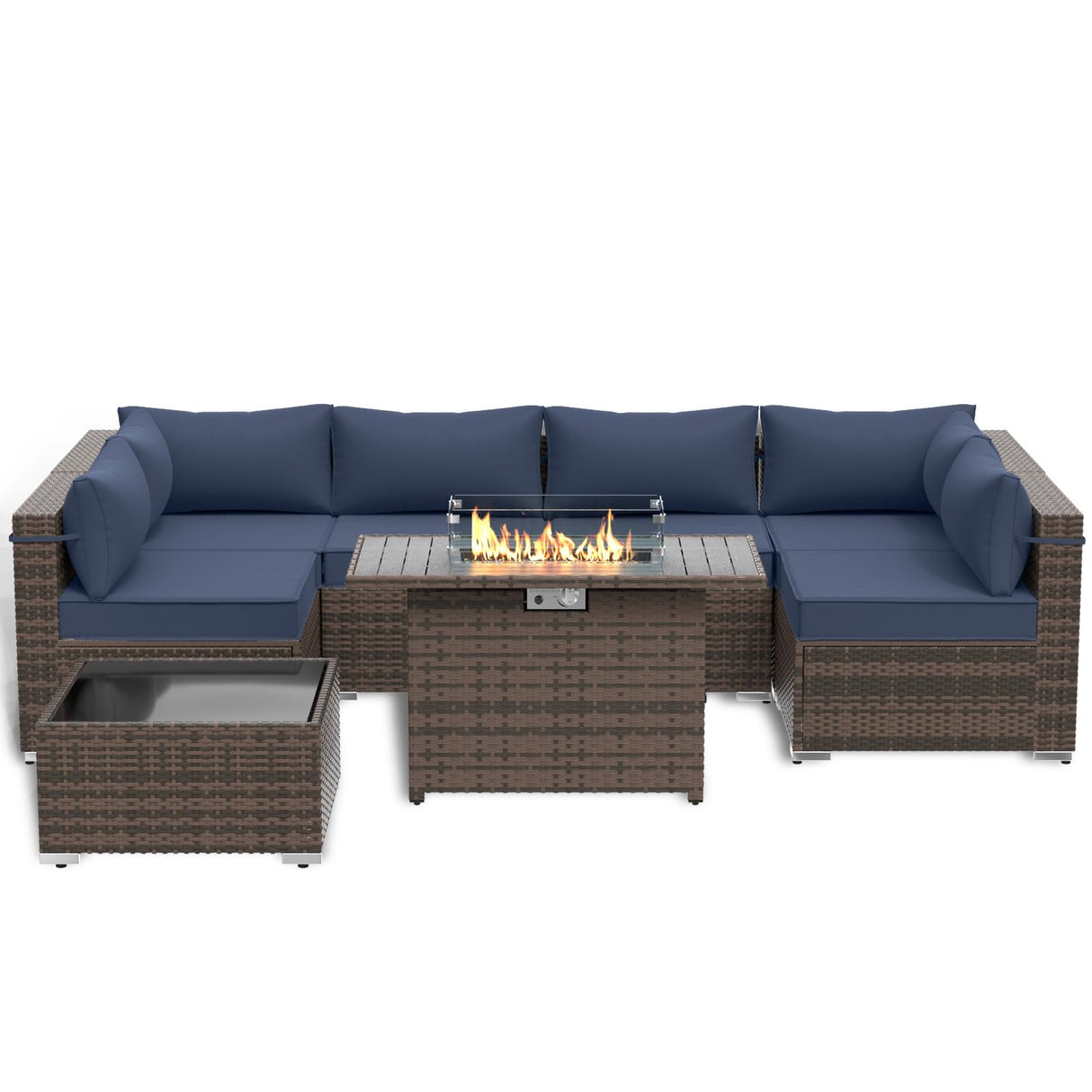 8 Piece Patio Furniture Set with 43" Fire Pit Table, Outdoor Sectional Sofa Set Heavy Duty