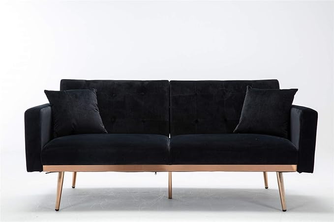 Velvet Futon Bed Couch, Velvet Upholstered Mid Century Sofa Sleeper for Living Room