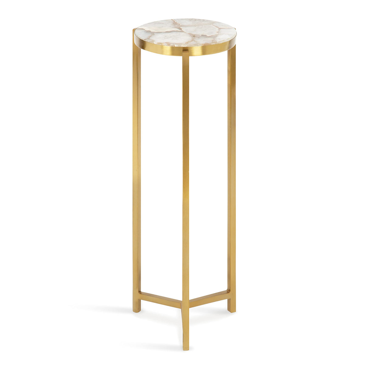 Aguilar Modern Drink Table, 9 x 9 x 23, Natural Stone and Gold, Genuine Quartz Accent Table