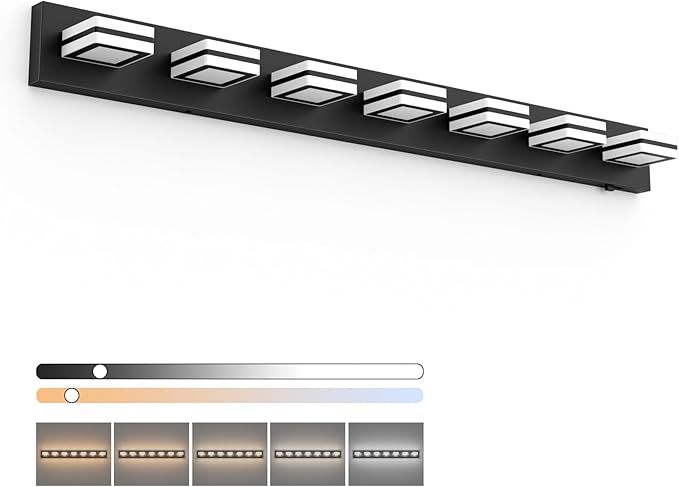 5 Color Temperature Dimmable 40.4inch Black Bathroom Lights Fixtures Black Acrylic