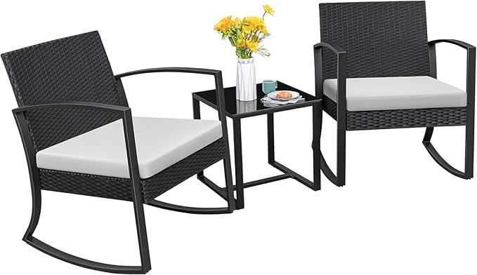 Patio Furniture Set 3 Piece Resin Outdoor Bistro Set Rocking Patio Chairs with Cushions