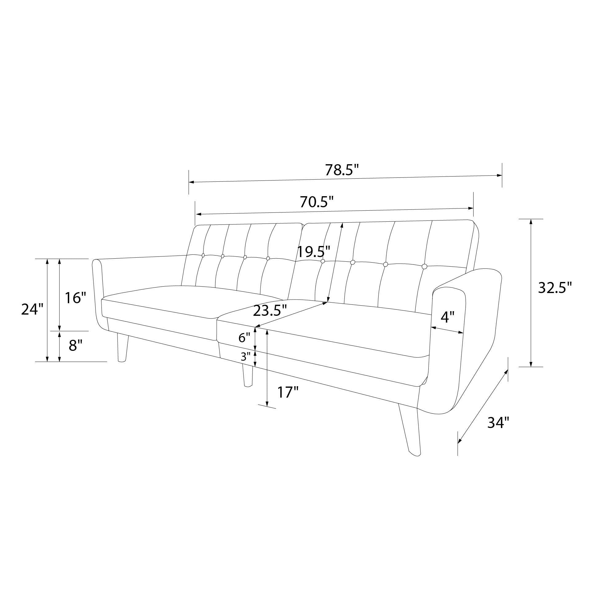 Nia 79 Inch Futon Sofa Bed in Faux Leather, Upholstered Couch Sleeper with Button