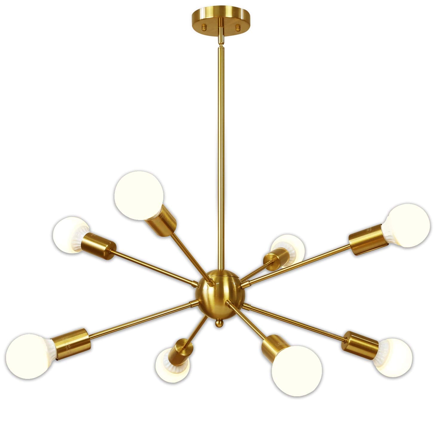 Sputnik Chandelier 8 Light Brushed Brass Pendant Lighting Gold Mid Century Modern