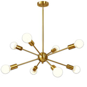 Sputnik Chandelier 8 Light Brushed Brass Pendant Lighting Gold Mid Century Modern