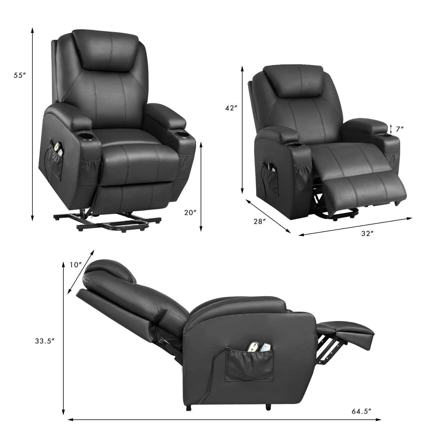 Power Lift Recliner Chair with Massage and Heating Functions, PU Leather Sofa