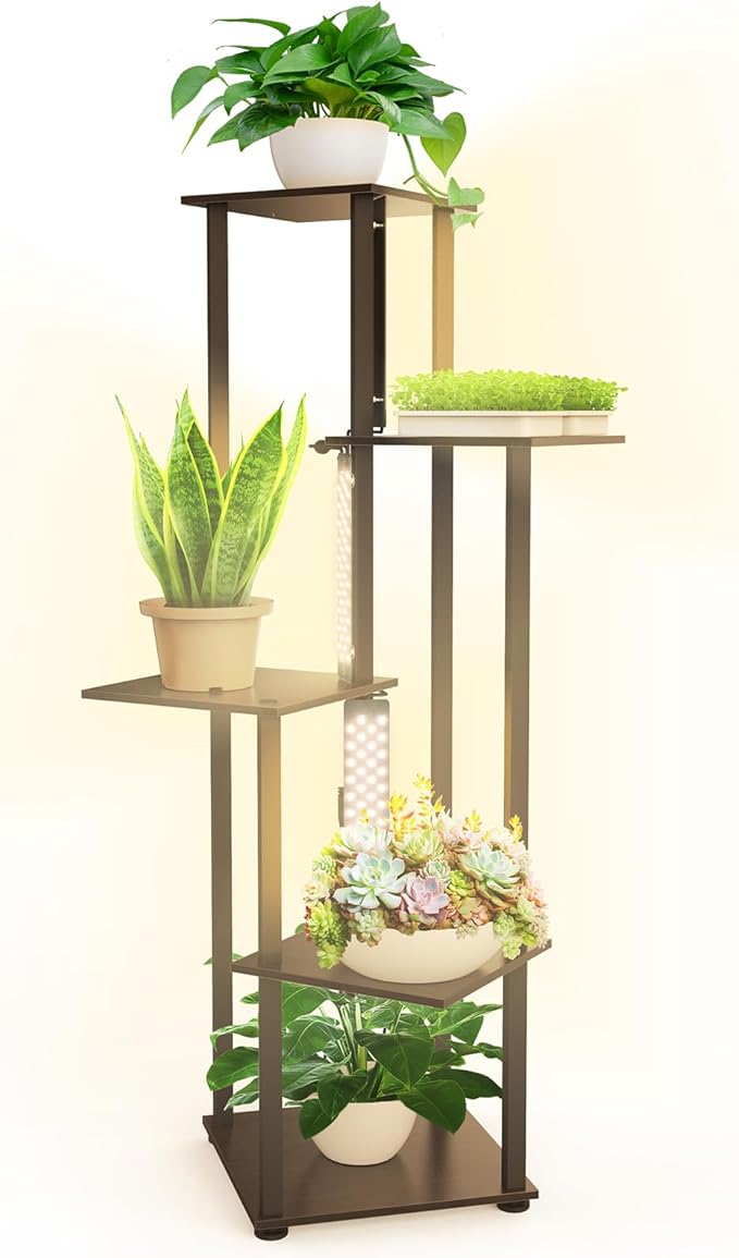 Plant Stand with Grow Lights, 6-Tier Plant Shelf with 5-Pack 50W Full Spectrum