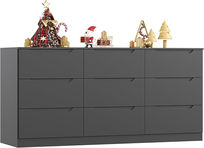 9 Drawer Dresser,62” Wide Chest of Drawer Dresser, Modern Storage Cabinets