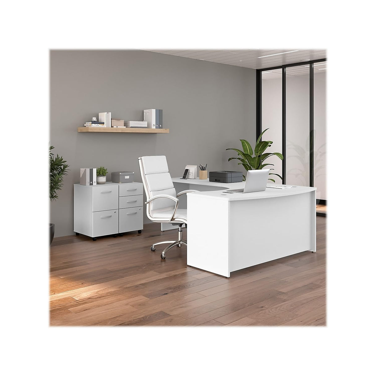 Business Furniture Studio C Left Hand L-Bow Desk Shell, 60W x 43D, White