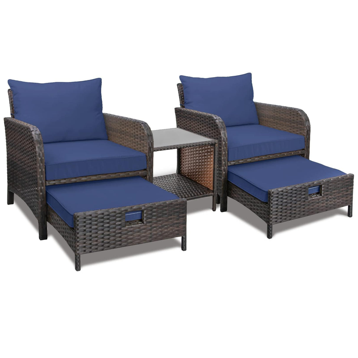 Balcony Furniture 5 Piece Patio Conversation Set, PE Wicker Rattan Outdoor Lounge Chairs