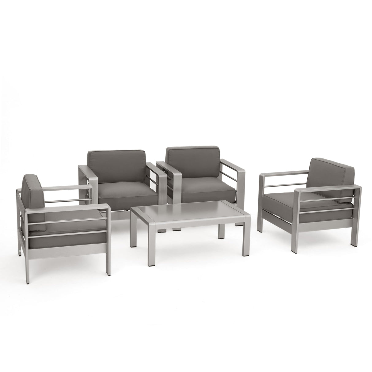 Crested Bay Aluminum Patio Chat Set, 5-Pcs Set, Khaki / Silver