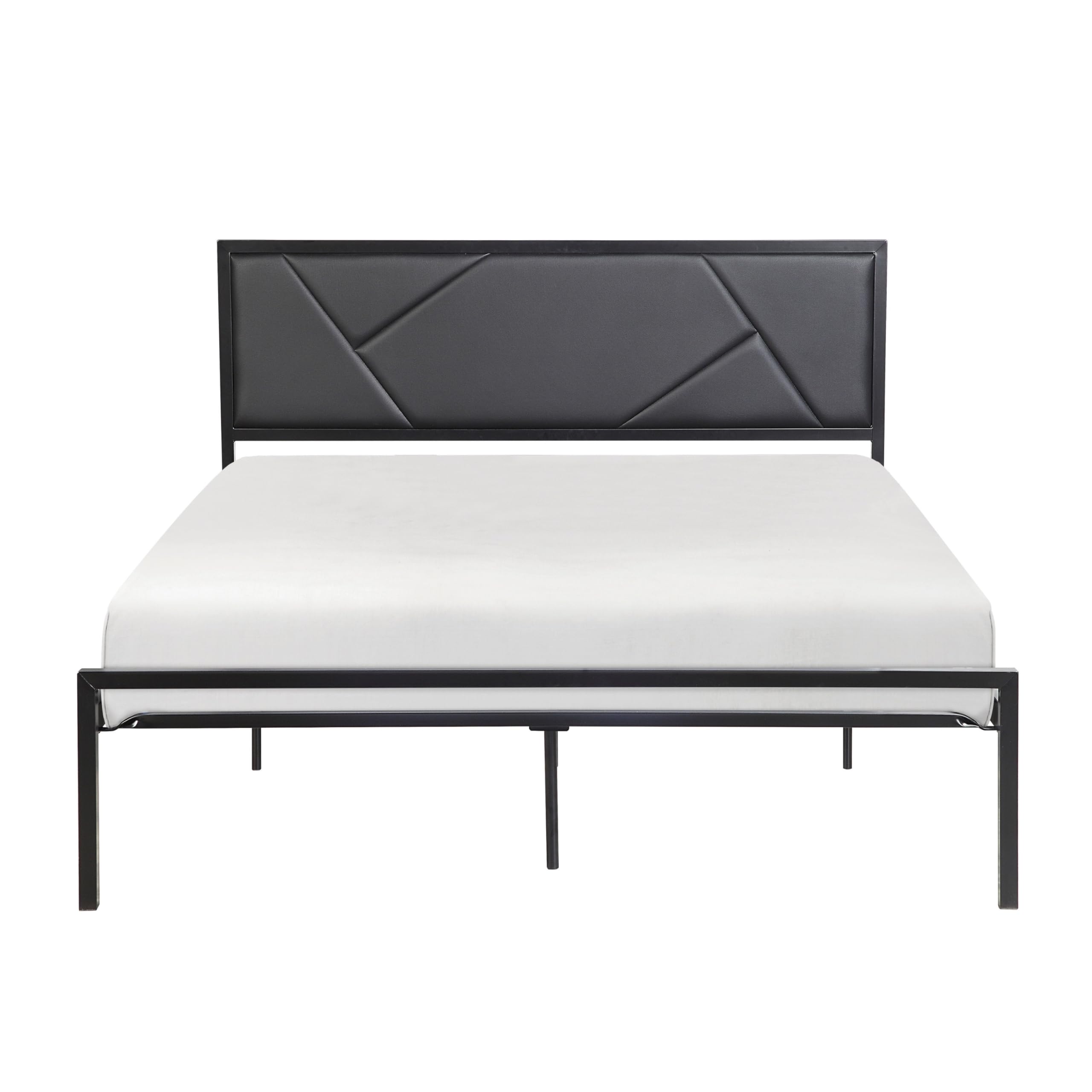 Nick Full Size Platform Bed, Faux Leather Upholstered Headboard, Black and Gray