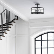 Industrial Black Semi Flush Mount Ceiling Light Harmmered Glass Farmhouse