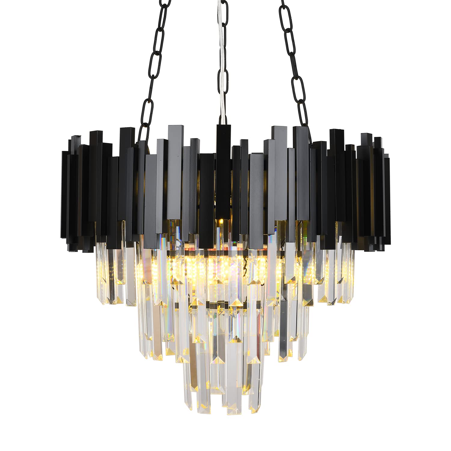 Crystal Chandeliers Light Fixtures Black Round Raindrop Crystal Pendant Light Ceiling