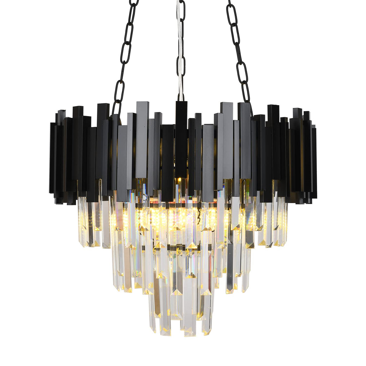 Crystal Chandeliers Light Fixtures Black Round Raindrop Crystal Pendant Light Ceiling