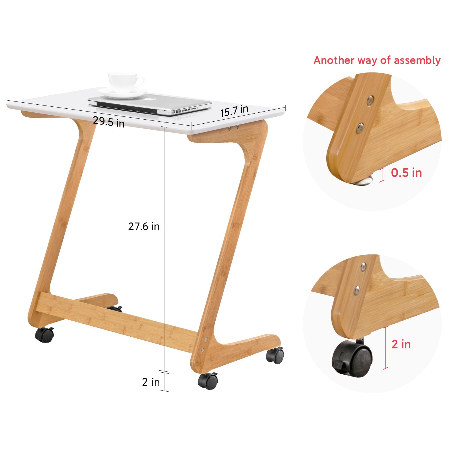 TV Tray Table with Wheels Sofa Side Table with Casters Couch Laptop Desk End Table Snack Tray