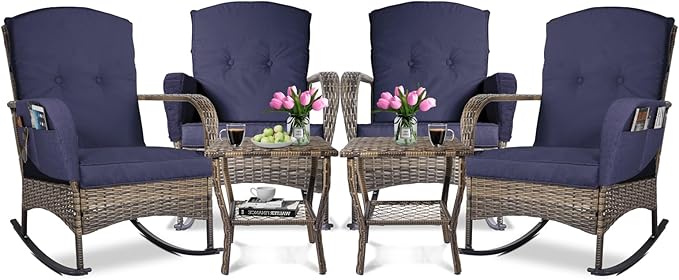 3-Piece Patio Furniture Set,Outdoor Rocking Chairs Set of 2, Patio Conversation Set