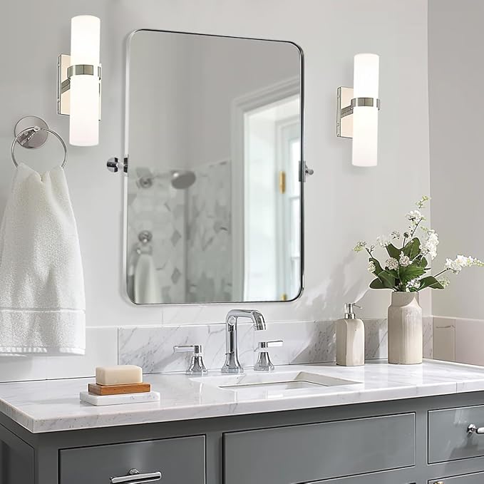 Black Bathroom Mirrors , Metal Framed Rounded Rectangle Wall Vanity Mirror