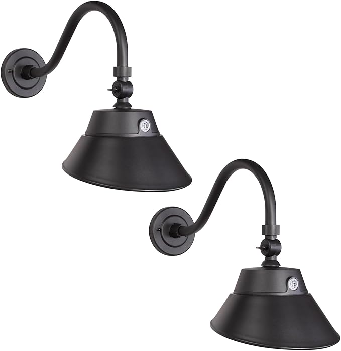 LED Brown Gooseneck Barn Light Fixture, 10in Diameter with 15.7in. Long Gooseneck Arm