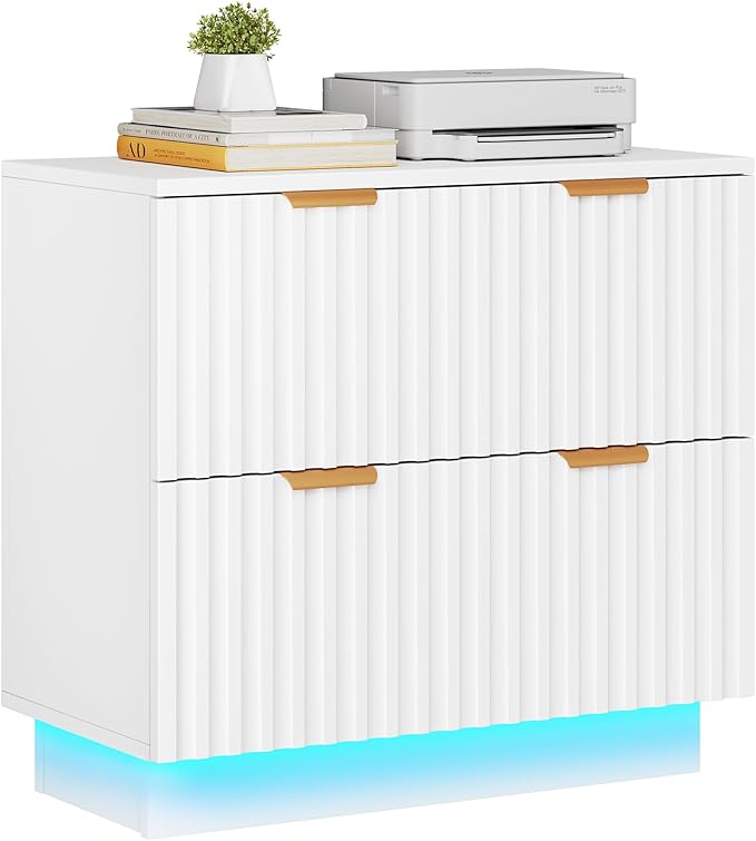 2 Drawer File Cabinet with Led Light, Modern Filing Cabinet