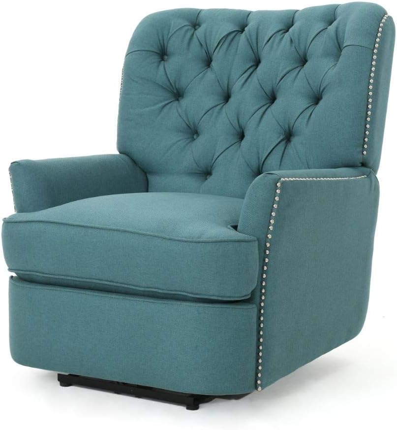 Knight Home Salomo Tufted Fabric Power Recliner, Dark Teal / Black