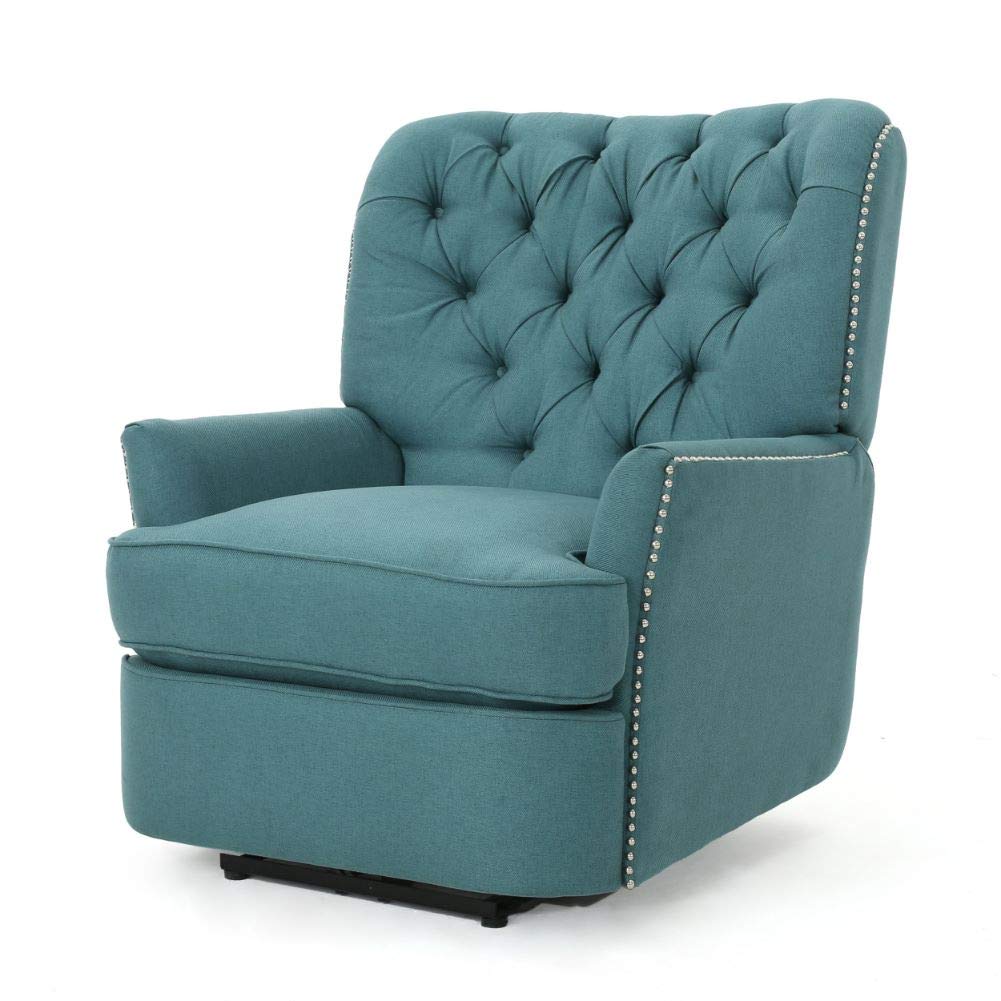 Knight Home Salomo Tufted Fabric Power Recliner, Dark Teal / Black