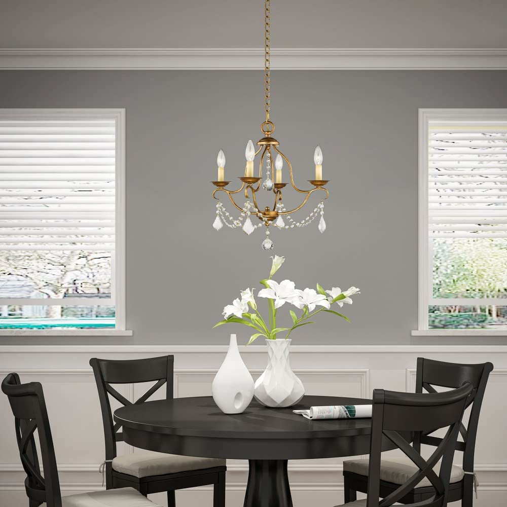 Lighting 6424-48 Chesterfield 4 Light Mini Chandelier, Antique Gold Leaf