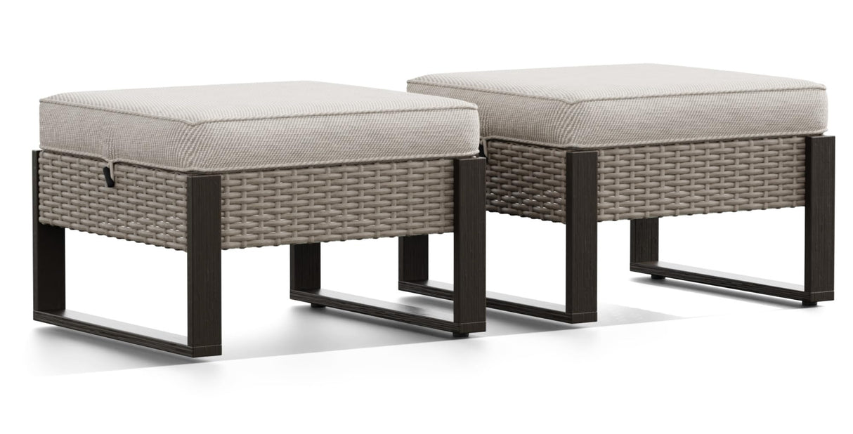 Outdoor Patio, All-Weather PE Rattan Ottomans Footstools