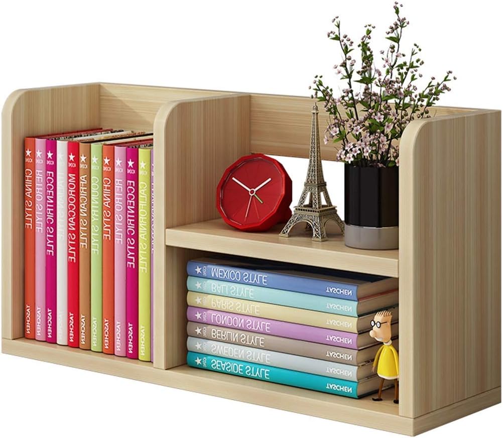 ZKTDJ Bookcases Wood ktop Bookshelf k Organizer Tabletop Storage Rack Small Wooden Co Bookcase Multipurpose Display Shelf Decoration,Natural