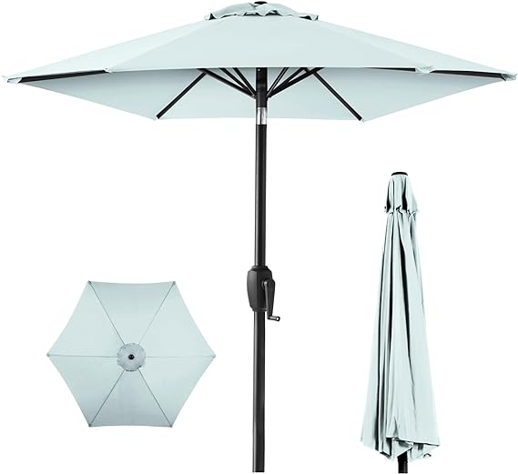 7.5ft Heavy-Duty Round Outdoor Market Table Patio Umbrella w/Steel Pole, Push Button Tilt