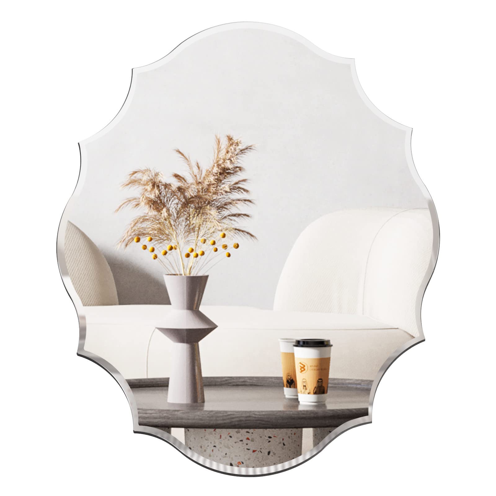 22x28 Frameless Oval Wall Mirror Beveled Scalloped Mirror Silver Wall Mirror