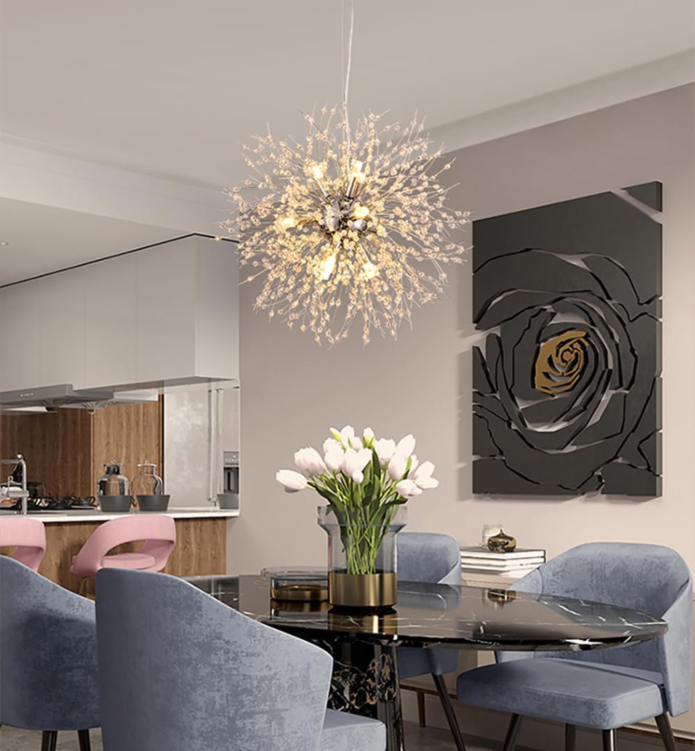 Crystal Chandelier, 9-Light Chrome Personalized Dandelion Ceiling Light