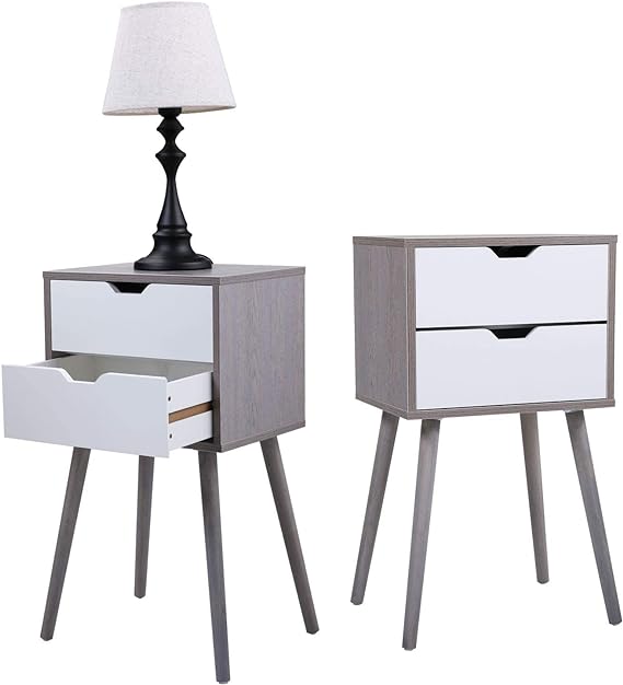Nightstand 2 Drawers End Table Storage Wood Cabinet Bedroom Accent Side Table
