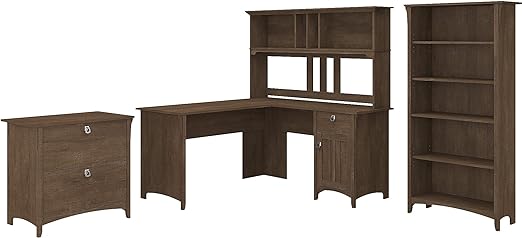 Salinas L-Shaped Executive Desk – 60” Home Office Workstation with Hutch & Storage