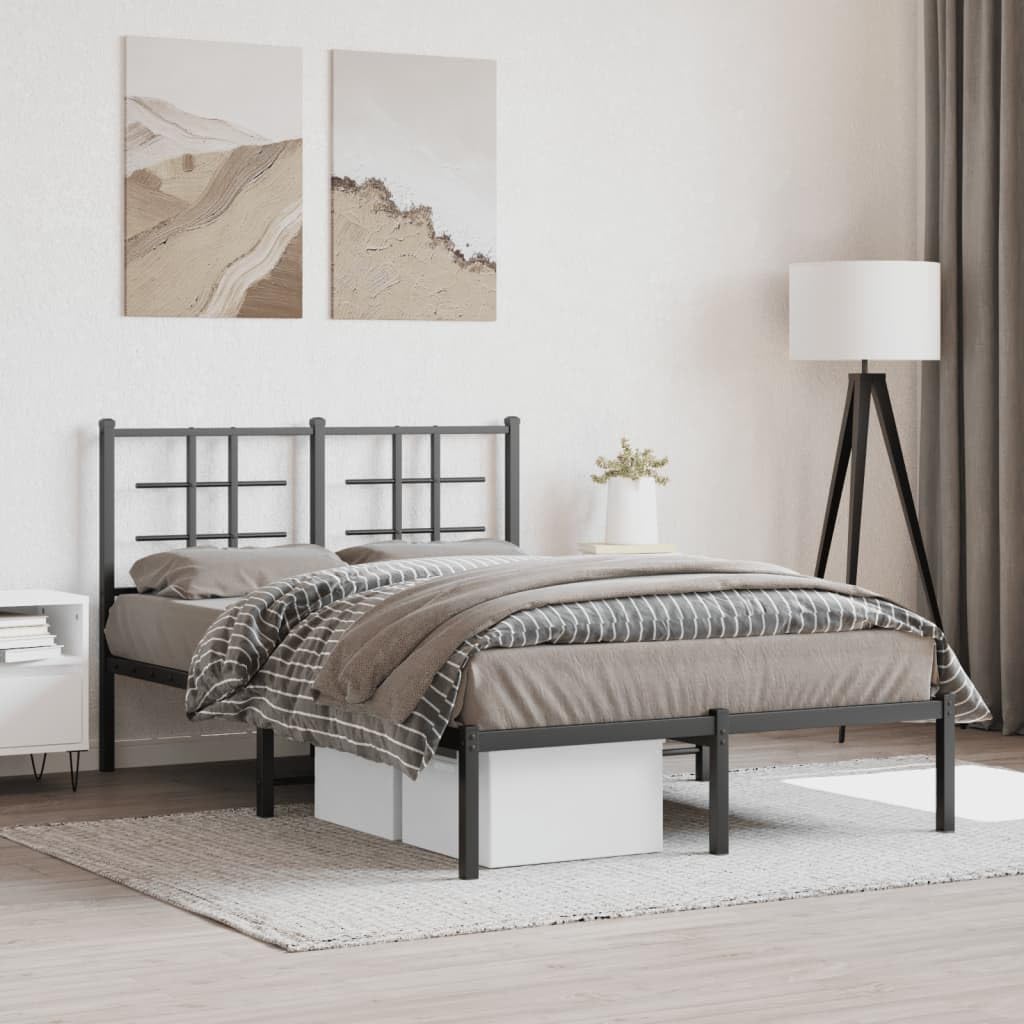 Metal Bed Frame with Headboard, Double Bed Bedroom Furniture