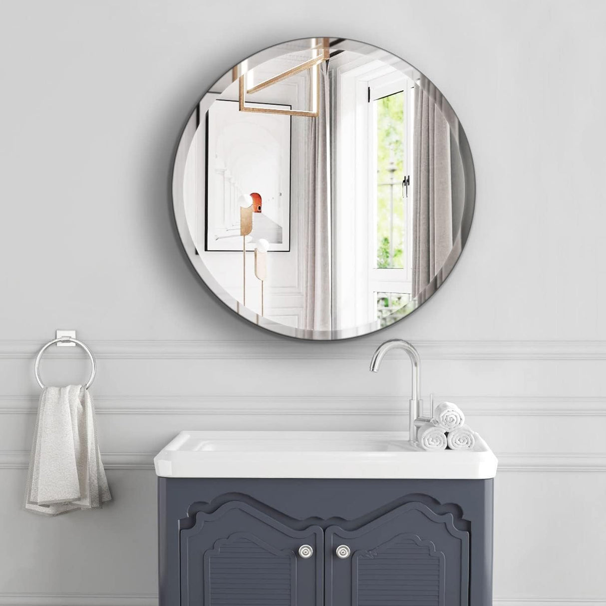 Mirror, Circle Wall Mirror with Beveled Polished Edge
