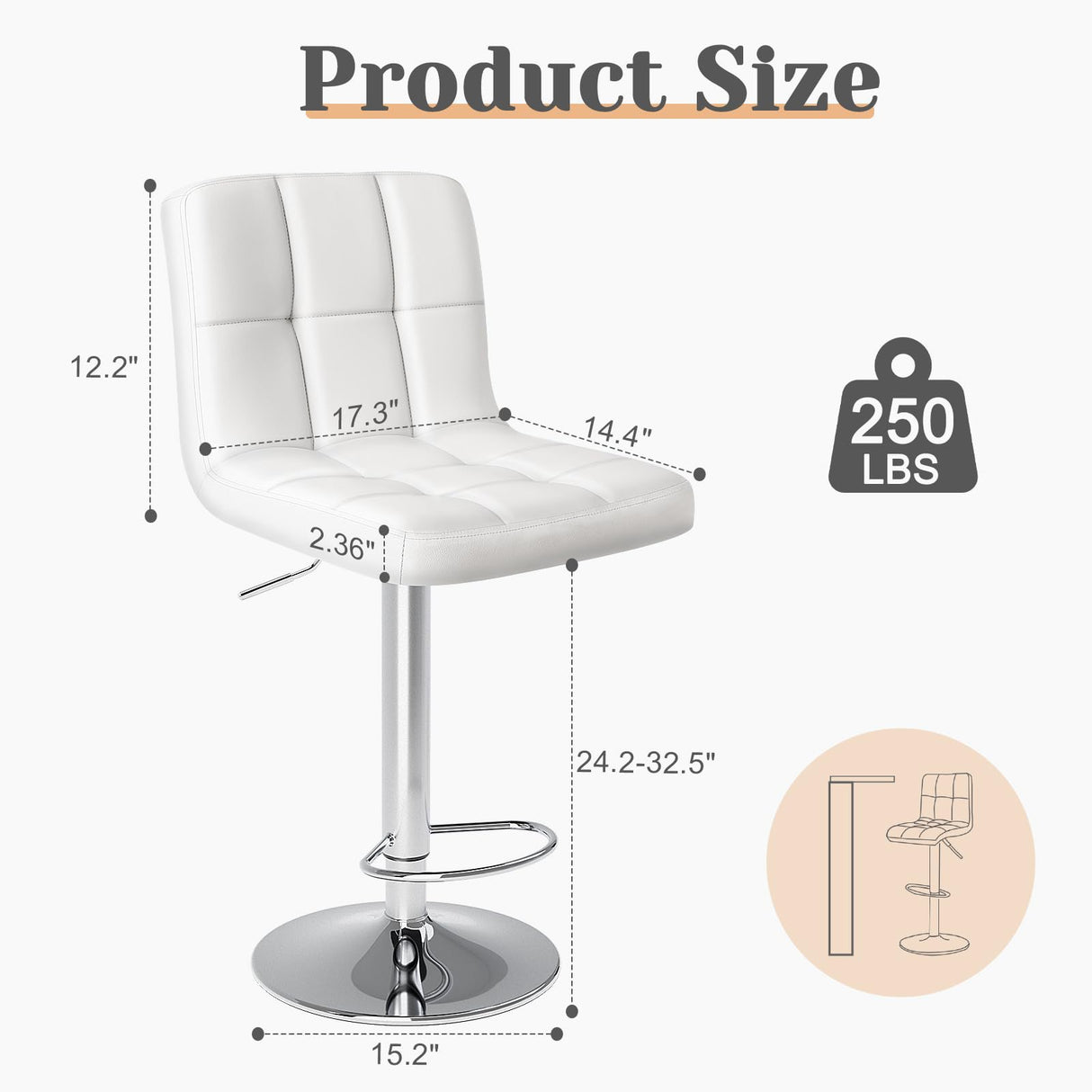 24 inch Counter Height Bar Stools, Upholstered Modern Kitchen Barstools