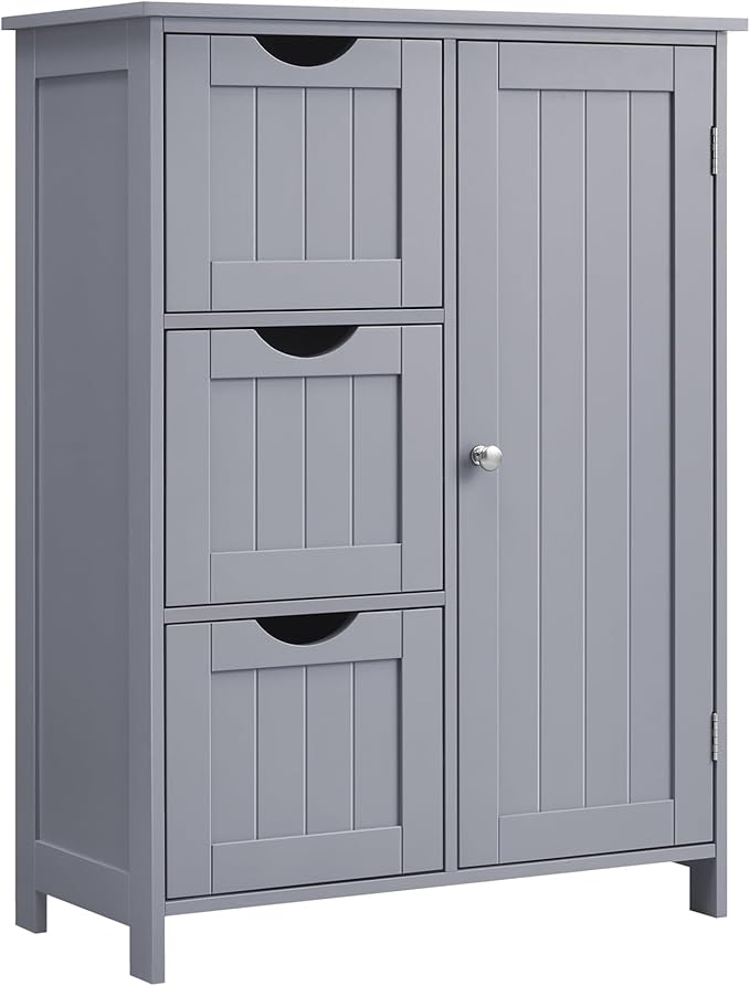 Bathroom Floor Storage Cabinet, Bathroom Storage Unit with 3 Drawers, 1 Adjustable Shelf,
