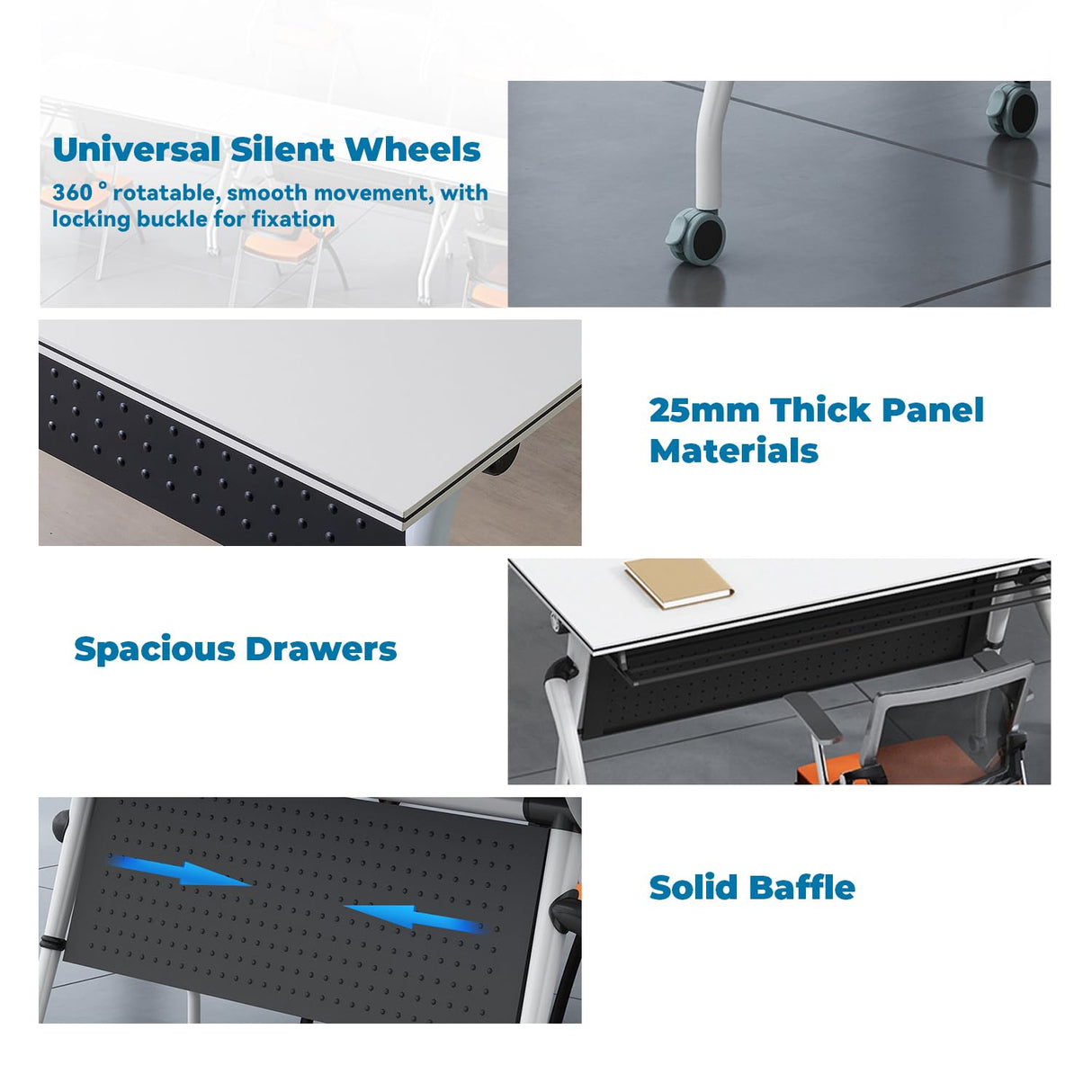 Folding Conference Table,Mobile Training Table with Wheels