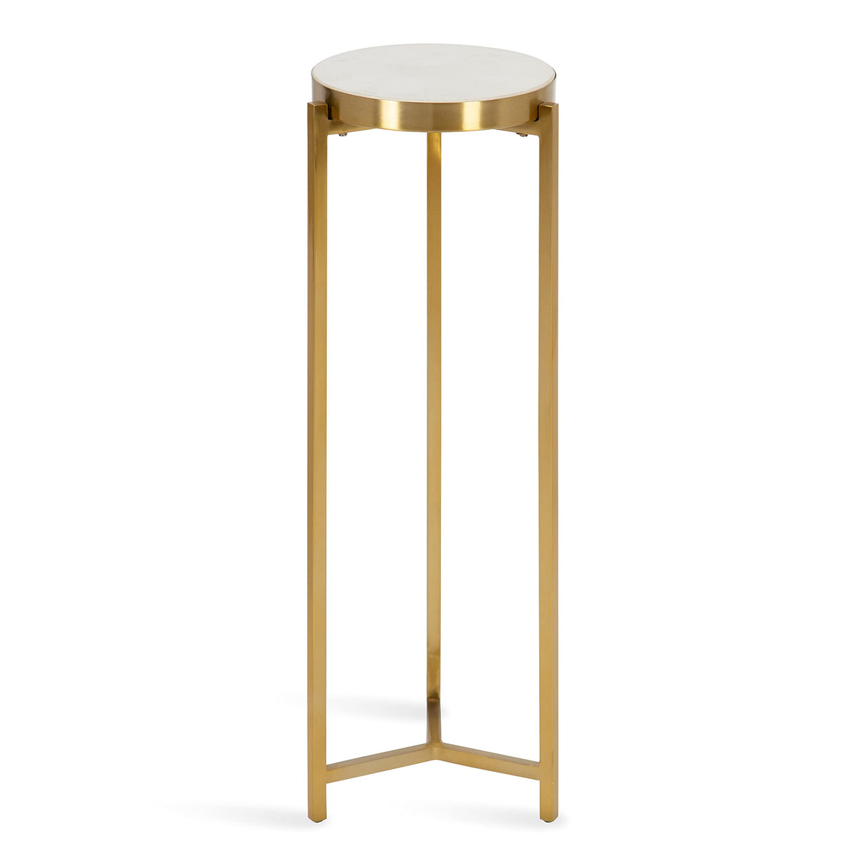 Aguilar Modern Drink Table, 9 x 9 x 23, White and Gold, Genuine Marble Accent Table