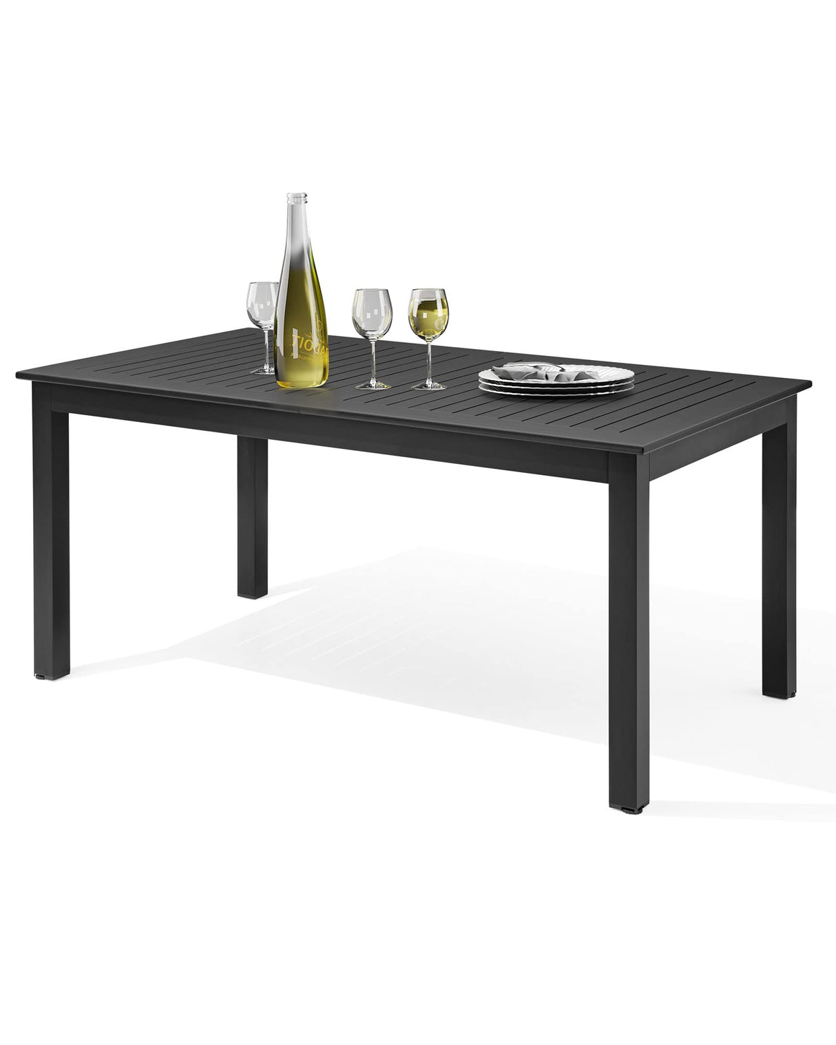 Patio Expandable Dining Table, Aluminum Outdoor Rectangular Table for 6 to 8