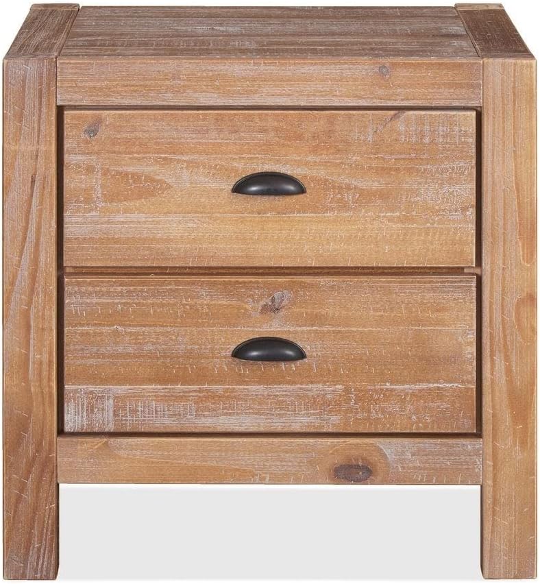 Montauk 2-Drawer Bedside Nightstand, Solid Wood with Rustic Walnut Finish