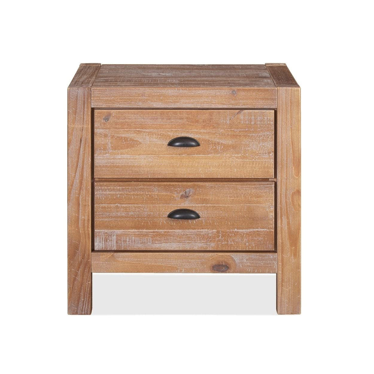 Montauk 2-Drawer Bedside Nightstand, Solid Wood with Rustic Walnut Finish