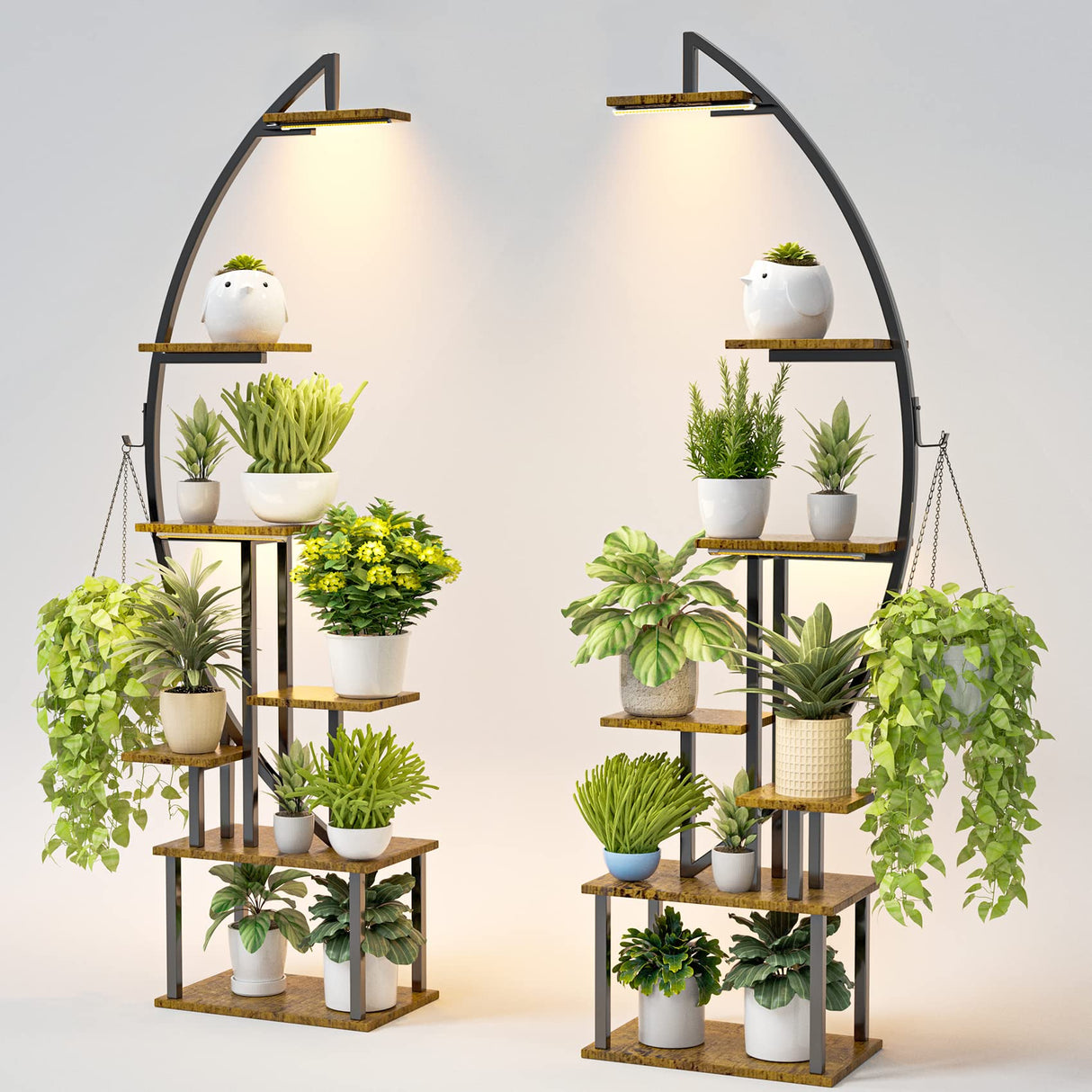 7-tier metal plant stand with grow lights for indoor plants
