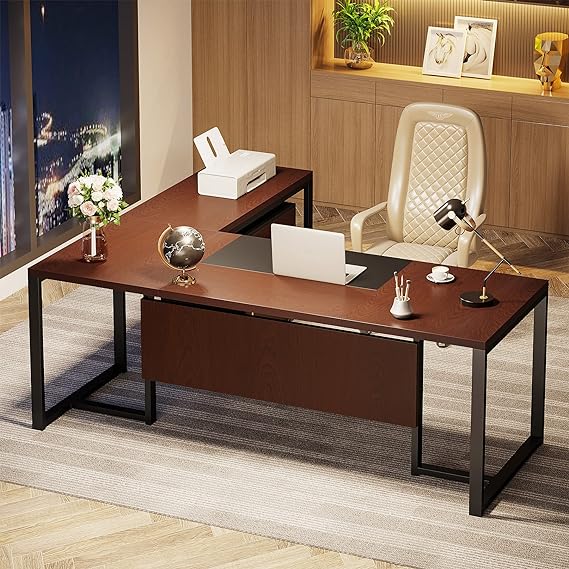 70.8 inch L-Shaped Executive Desk - Rustic Brown