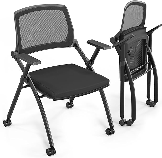 6 Pack Stackable Conference Room Chairs with Wheels, Folding Office Chair