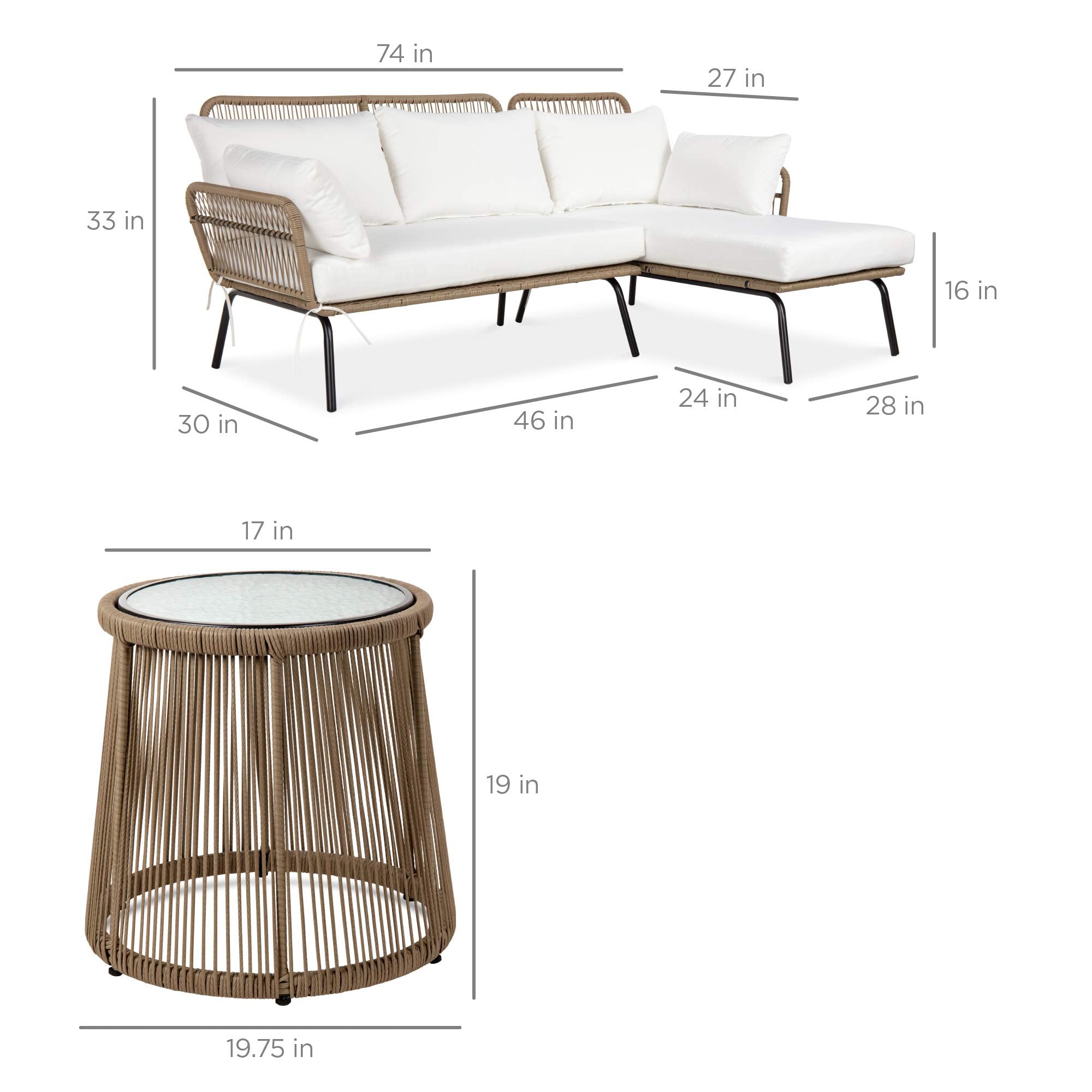 Outdoor Rope Woven Sectional Patio Furniture L-Shaped