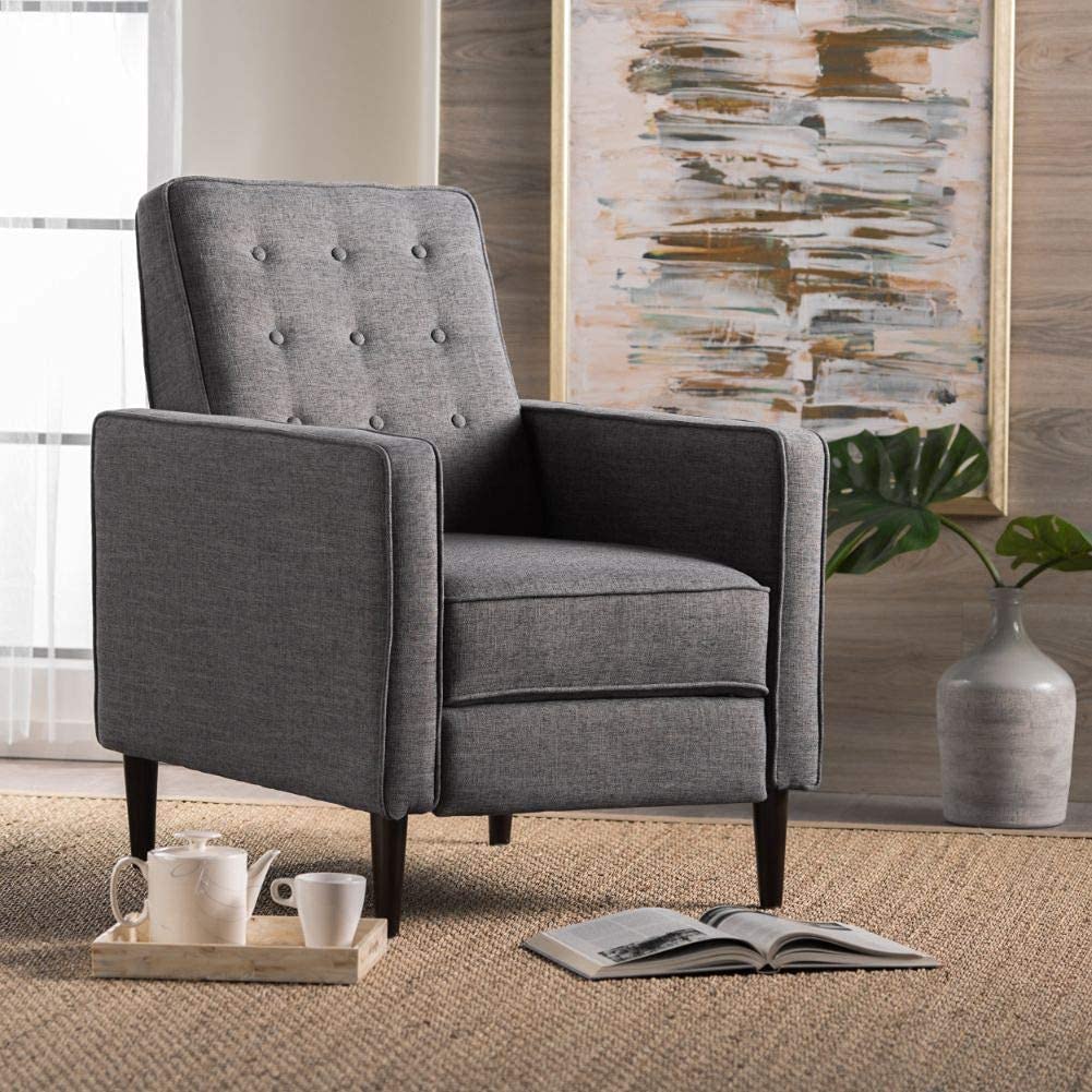 Mervynn Mid-Century Modern Fabric Recliner, Grey