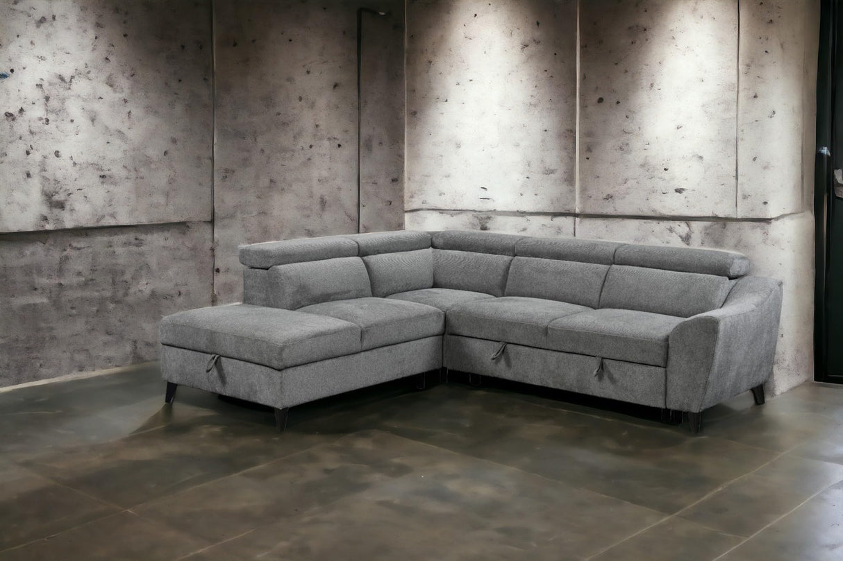 Wrenley Chenille Sectional Sofa w/Sleeper and Storage in Gray