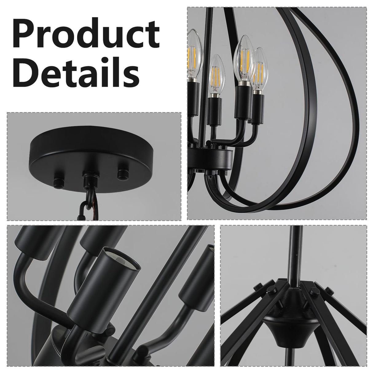 6-Light Black Farmhouse Chandelier - 19.6 Inch Industrial Pendant Light